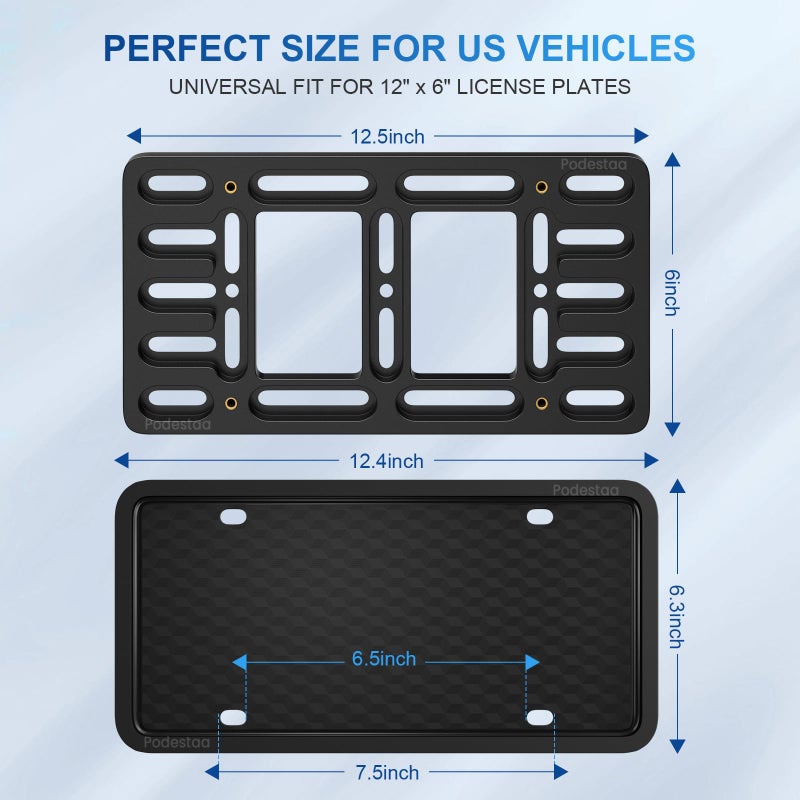 Podestaa Front License Plate Bracket Holder Frame,2 Drill License Plate Mount,Universal Bumper Car Tag Frame Mounting kit - Image 2